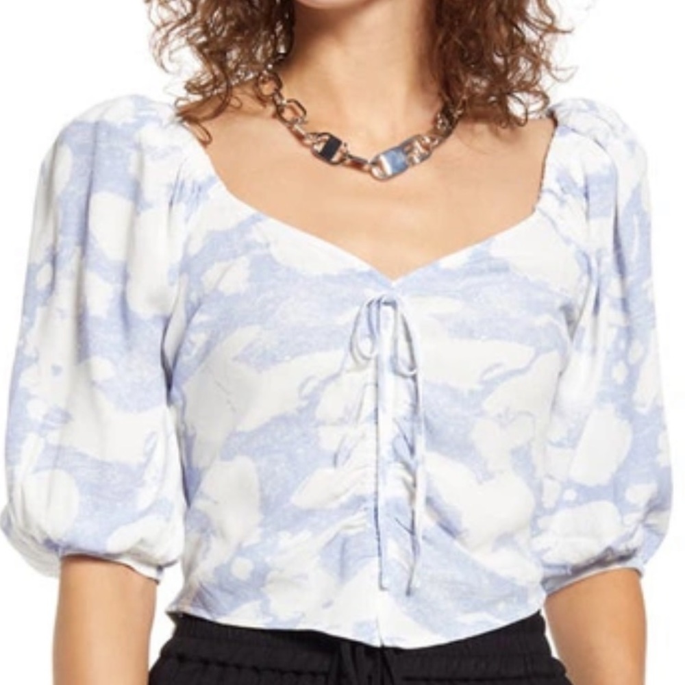 NWT Open Edit Tie Front Puff Sleeve Blouse